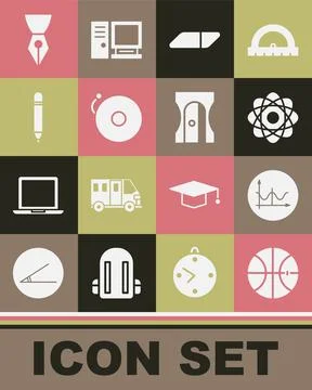Set Basketball ball, Graph, schedule, chart, diagram, Atom, Eraser or rubber Stock Illustration