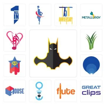 Set of bat man, great clips, flute, seaman, house, golden ratio, superstar, a Free Stock Illustration