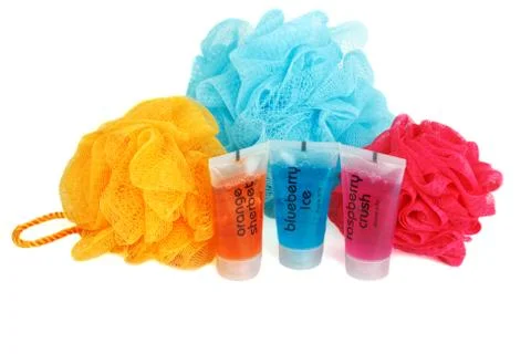 Set for bath colour sponges Stock Photos