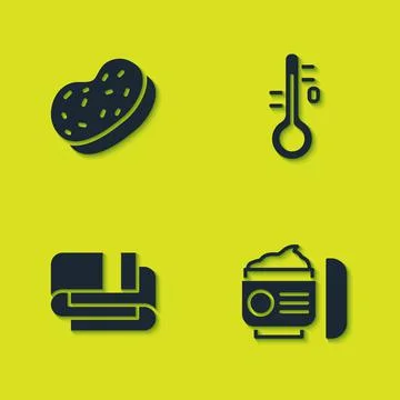 Set Bath sponge, Cream or lotion cosmetic tube, Towel stack and Sauna Stock Illustration