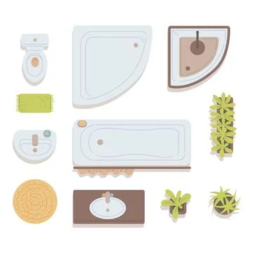 A set of bathroom elements top view a vector isolated illustrations. Illustrazione stock