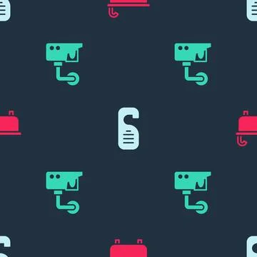 Set Bathtub, Please do not disturb and Security camera on seamless pattern 스톡 일러스트