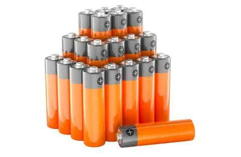 Set of Batteries AA or Rechargeable AA Batteries, 3D rendering Stock Illustration
