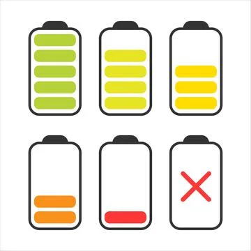 Set of batteries of different charge on white background. Vector illustration Stock Illustration