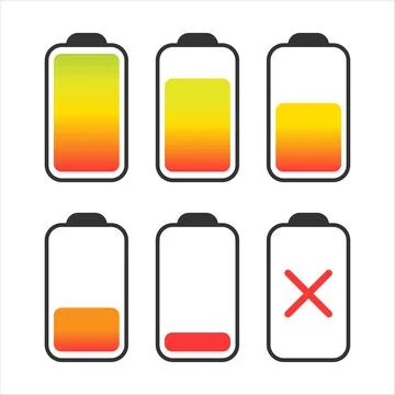 Set of batteries of different charge on white background. Vector illustration Stock Illustration