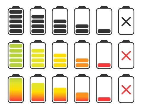 Set of batteries of different charge on white background. Vector illustration Stock Illustration