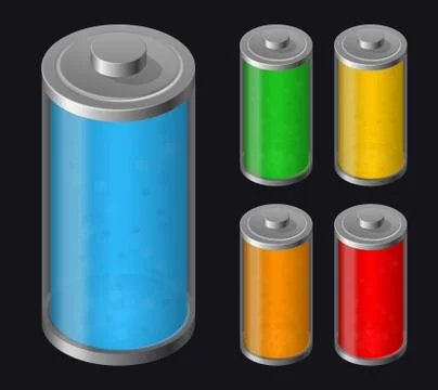 Set Batteries Icon. Various Types Charged Stock Illustration