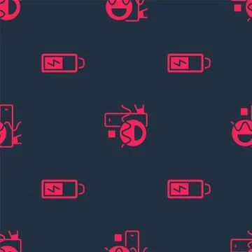 Set Battery and Basic geometric shapes on seamless pattern. Vector Stock Illustration
