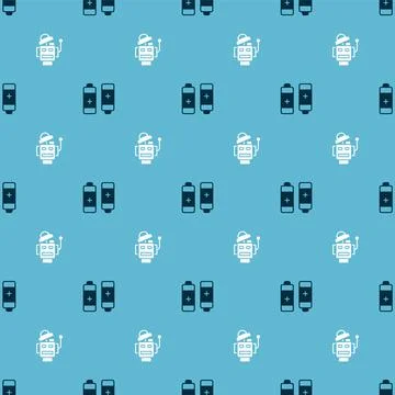 Set Battery and Robot on seamless pattern. Vector Stock Illustration