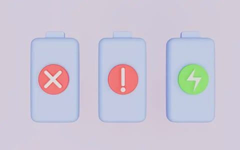 Set of battery, Battery charge from low to high, Discharged and charged battery Stock Illustration