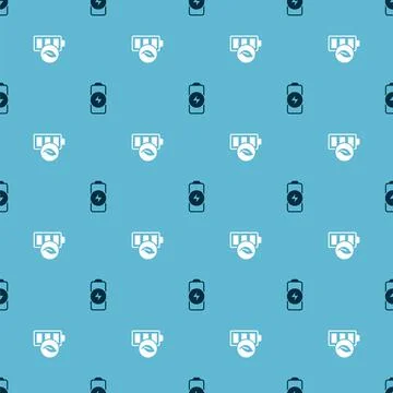 Set Battery charge and Eco nature leaf battery on seamless pattern. Vector Illustrazione stock