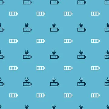 Set Battery charge and  on seamless pattern. Vector Stock Illustration
