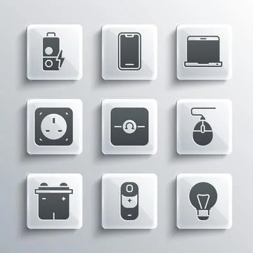 Set Battery charge, Creative lamp light idea, Computer mouse, Ohmmeter, Car.. Illustrazione stock