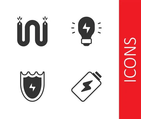 Set Battery charge, Electric cable, Lightning and shield and Creative lamp light 스톡 일러스트