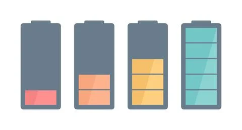 Set of battery charge indicator icons, isolated on a white background Stock Illustration