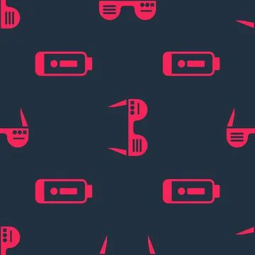 Set Battery charge level indicator and Smart glasses on seamless pattern. Vector Stock Illustration