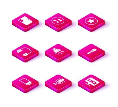 Set Battery charge level indicator, Microphone, Headphones, Speaker volume,.. Illustrazione stock