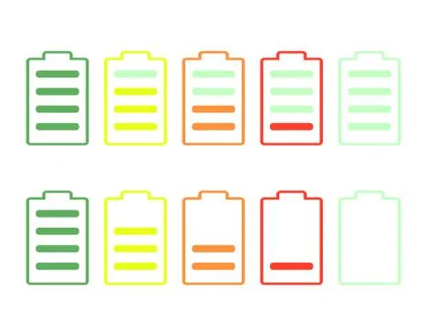 Set of battery charge level indicators isolated on white background. Vector i Stock Illustration