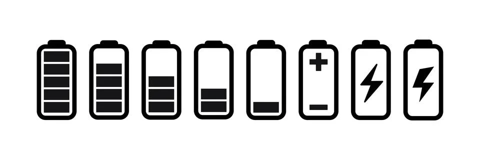 Set of battery charge level indicators. Vector illustration. Stock Illustration