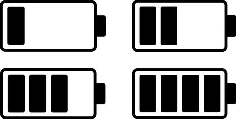 Set of Battery charging charge indicator icon sign symbol. Low full and hal.. Illustrazione stock