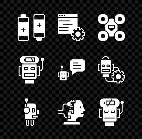 Set Battery, Computer api interface, Drone, Robot, for maintenance, low battery イラスト素材