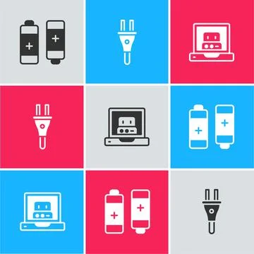 Set Battery, Electric plug and Creating robot icon. Vector 스톡 일러스트