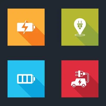 Set Battery, Electric plug,  and car icon. Vector Illustrazione stock