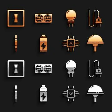 Set Battery, Electric plug, Light emitting diode, Processor with microcircuits Stock Illustration