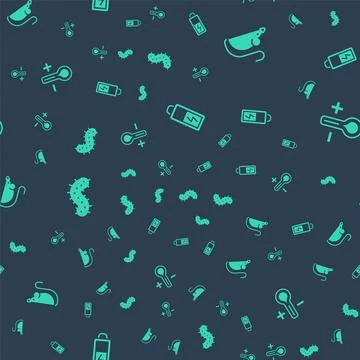 Set Battery, Experimental mouse, Virus and Thermometer on seamless pattern Illustrazione stock