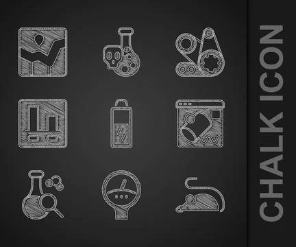 Set Battery, Gauge scale, Experimental mouse, Data visualisation, Test tube Illustrazione stock