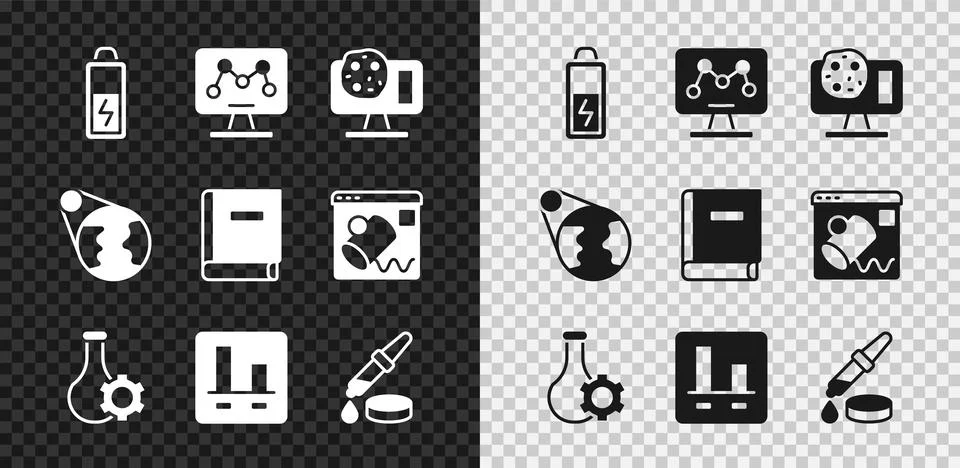 Set Battery, Genetic engineering, Test tube, Graph chart infographic, Pipet.. Stock Illustration