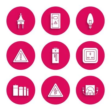 Set Battery, High voltage sign, Ampere meter, multimeter, voltmeter, Electr.. Иллюстрация