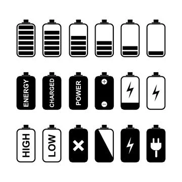 Set of Battery Icons Vector. Collection Of Symbol Battery Illustration Stock Illustration