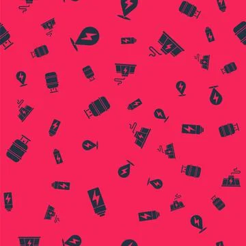 Set Battery, Lightning bolt, Propane gas tank and Power station plant factory on Stock Illustration