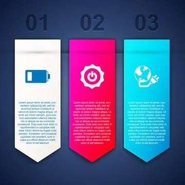 Set Battery, Power button and Global energy power planet. Business infographic Stock Illustration