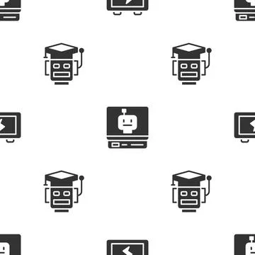 Set Battery, Robot and on seamless pattern. Vector Stock Illustration