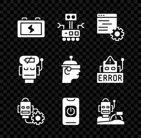 Set Battery, Robot, Computer api interface, setting, Turn off robot from phone Stock Illustration