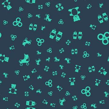 Set Battery, Teddy bear plush toy, Roller skate and Fidget spinner on seamless Stock Illustration
