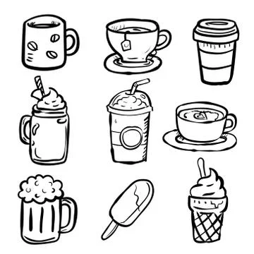 Set Baverages Doodle-Vector Hand drawn Stock Illustration