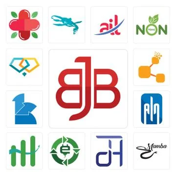 Set of bbj, black mamba, dth, e waste, continuous improvement, ain, 111, bitc Free Stock Illustration