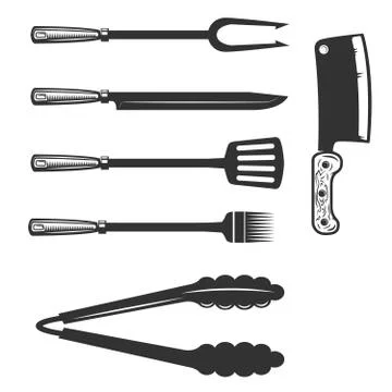 Set of bbq and grill tools isolated on white background. Design elements for Stock Illustration