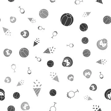 Set Beach ball, Circus fire hoop, Wild lion and Festive confetti on seamles.. Stock Illustration