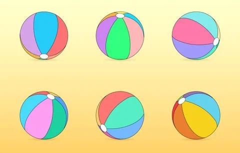 A set of beach balls in different colors on a yellow gradient background. S.. Stock Illustration