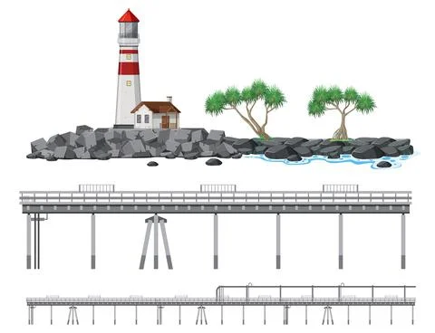 Set of beach coast objects and elements 스톡 일러스트