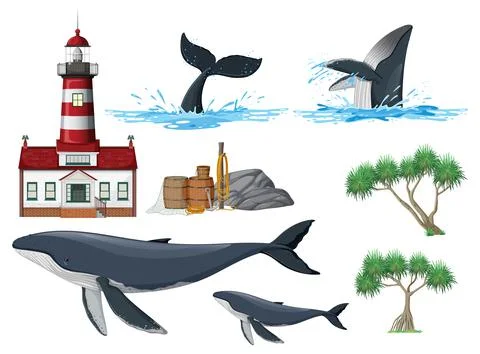 Set of beach coast objects and elements Illustrazione stock