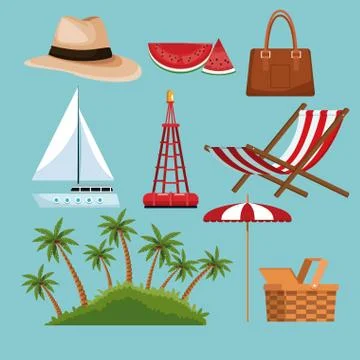 Set of beach elements Stock Illustration