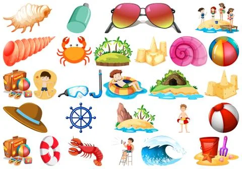 Set of beach elements Stock Illustration