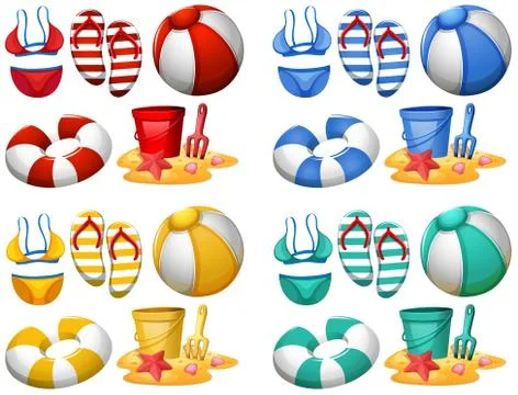 Set of beach elements Stock Illustration