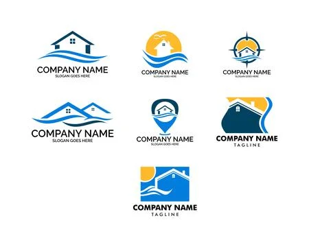 Set of Beach house logo design template Stock Illustration