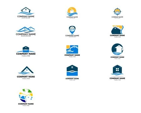 Set of Beach house logo design template Stock Illustration